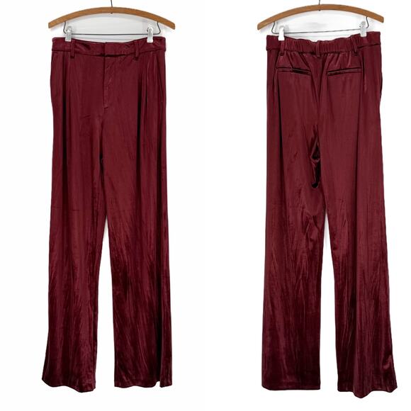 GAP Recycled Easy Crinkle Velvet Trousers Womens 8 Tall Noir Red Stretch - Picture 8 of 14